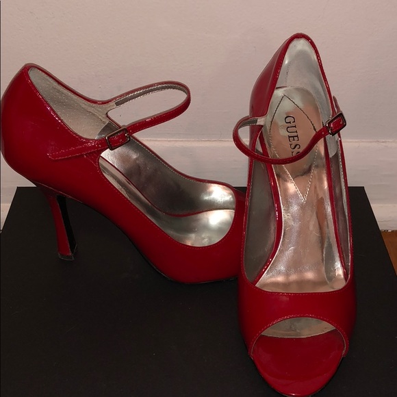 guess red high heels
